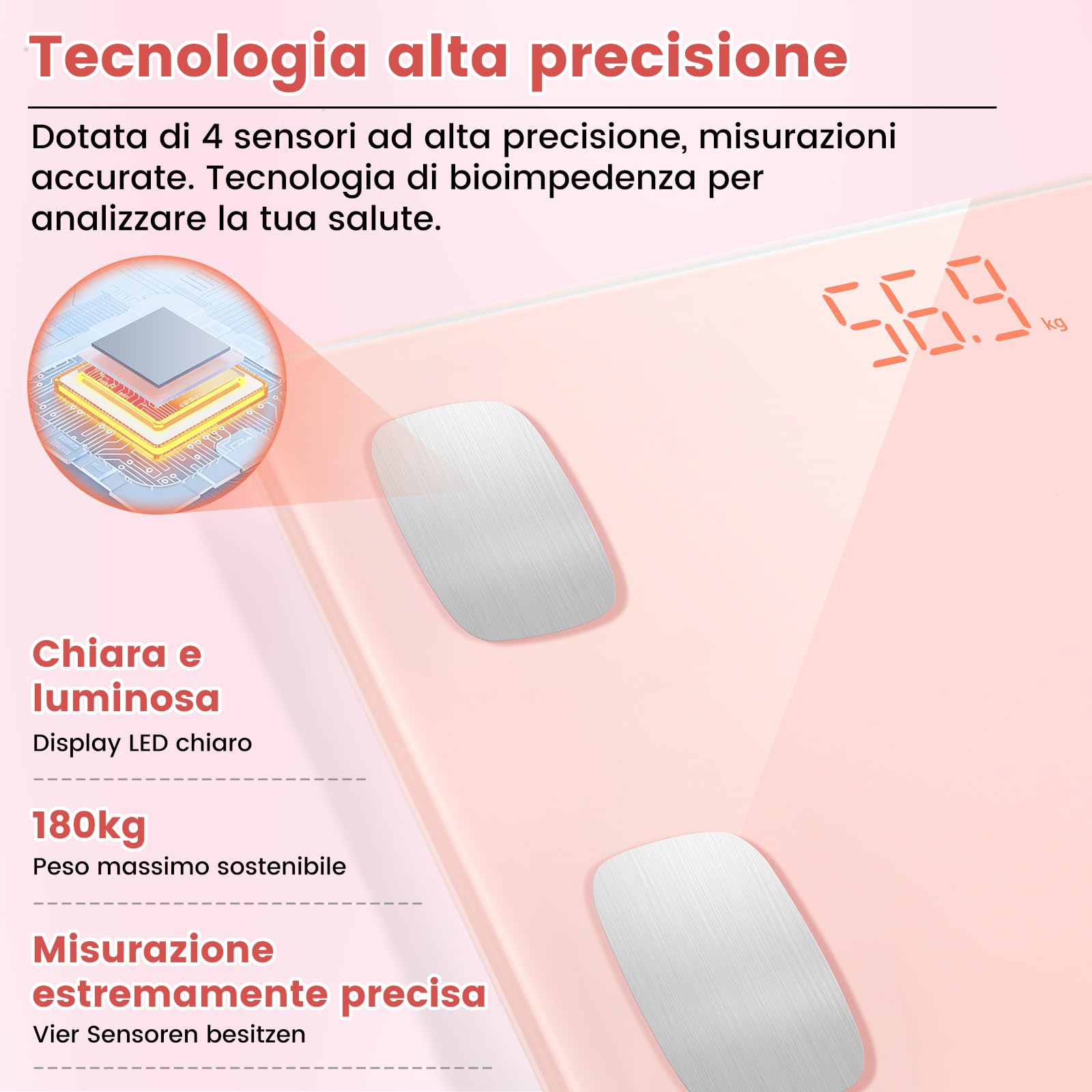 Himaly Bilancia Pesa Persona Digitale Bilancia Pesapersone Impedenziometrica Professionale Elettronica, Compatibile con Bluetooth, Peso di 180 kg per IOS e Android