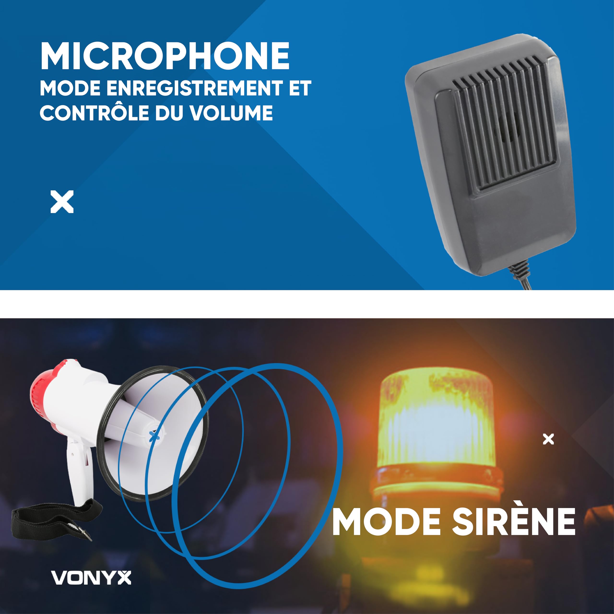 VONYX MEG040 Kit Mégaphone Transportable 40W - avec 6 Piles Type D 1,5V, Plug and Play, Portée jusqu'à 1 km, Bandoulière, Idéal pour Les Déplacements en Manifestations ou Matchs