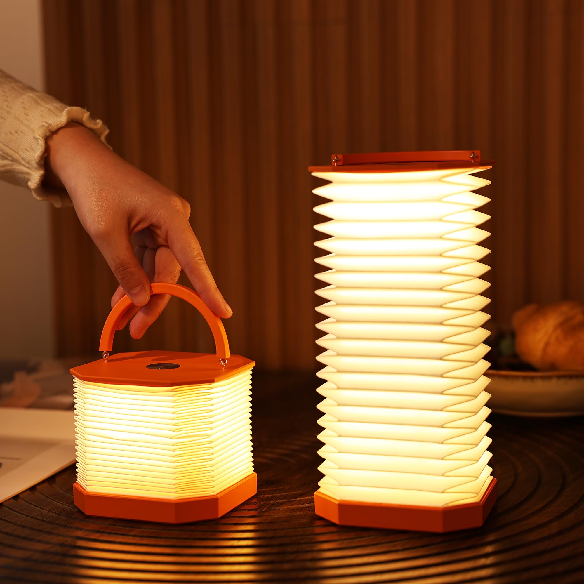 Ba suns Portable Accordion Paper Lamp, Japanese Lantern Style Night Light, USB Powered Dimmable Desk Lamp with 1200mAh Battery, Orange and White, for Bedroom, Office(Orange) — image 1