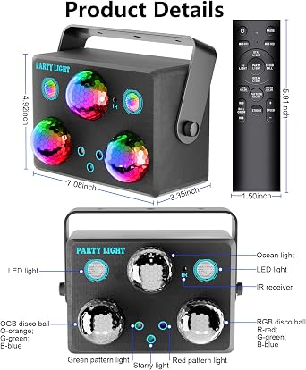 Party Lights,Disco DJ Strobe Light Rave Stage Projector Effect Dance Club Light Sound Activated with Remote Control for Parties Home Show KTV Pub Dance Christmas