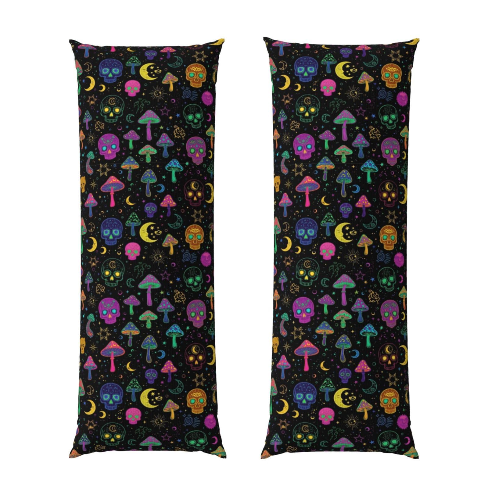 Body Pillow Cover 20x60 Trippy Moon Skulls Mushrooms, Decorative Zippered Pillowcase, Soft Cozy Flannel Fabric, Cushion Case for Couch Sofa Bedroom Home Decor