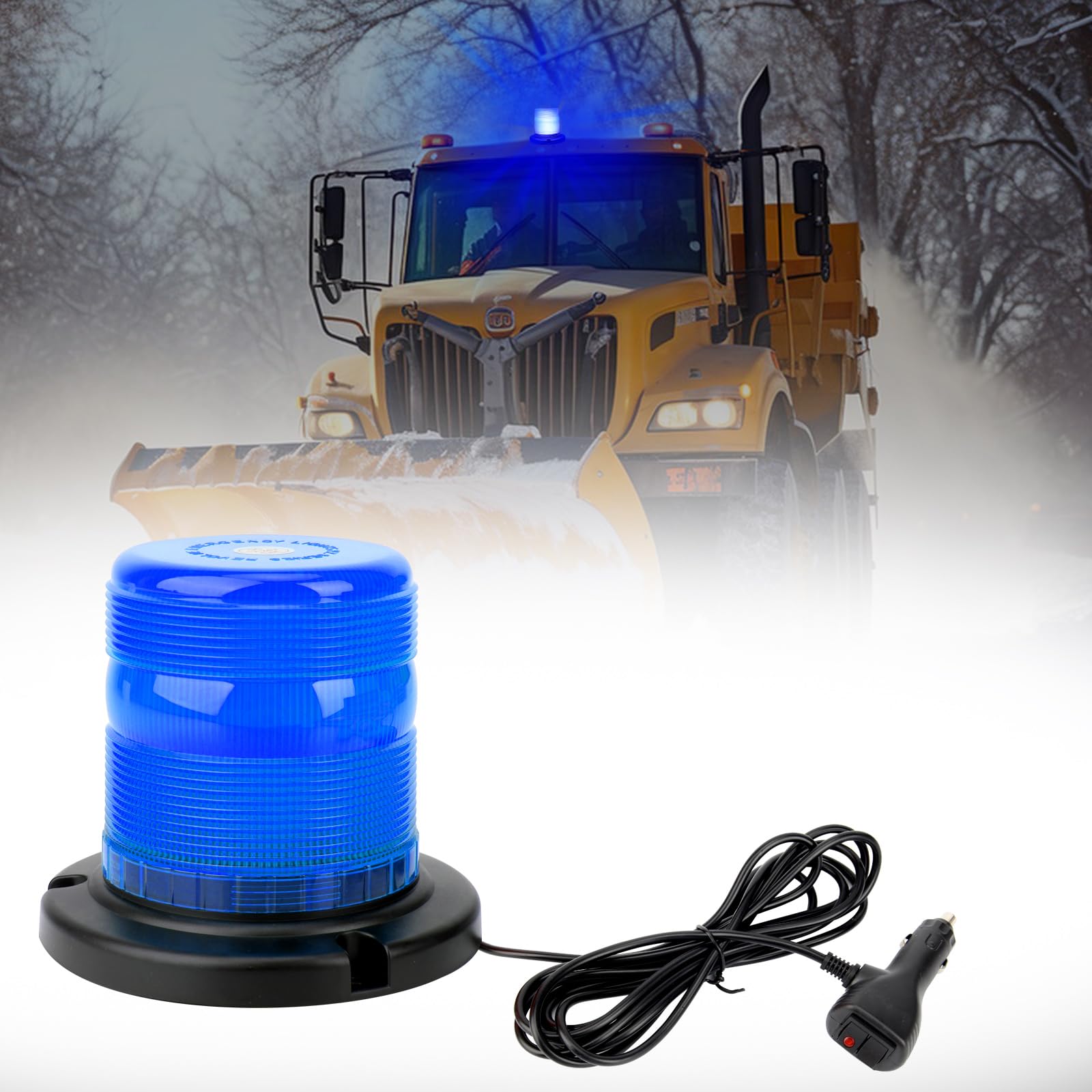 OPL5 Blue LED Beacon Lights 12-24V, 16 Flashing Modes 60 LED Emergency Roadside Strobe Mini Light Bar with Magnetic Base for Construction Vehicles Tractor, Tow Trucks, Snow Plow (Blue, 1 Pc)