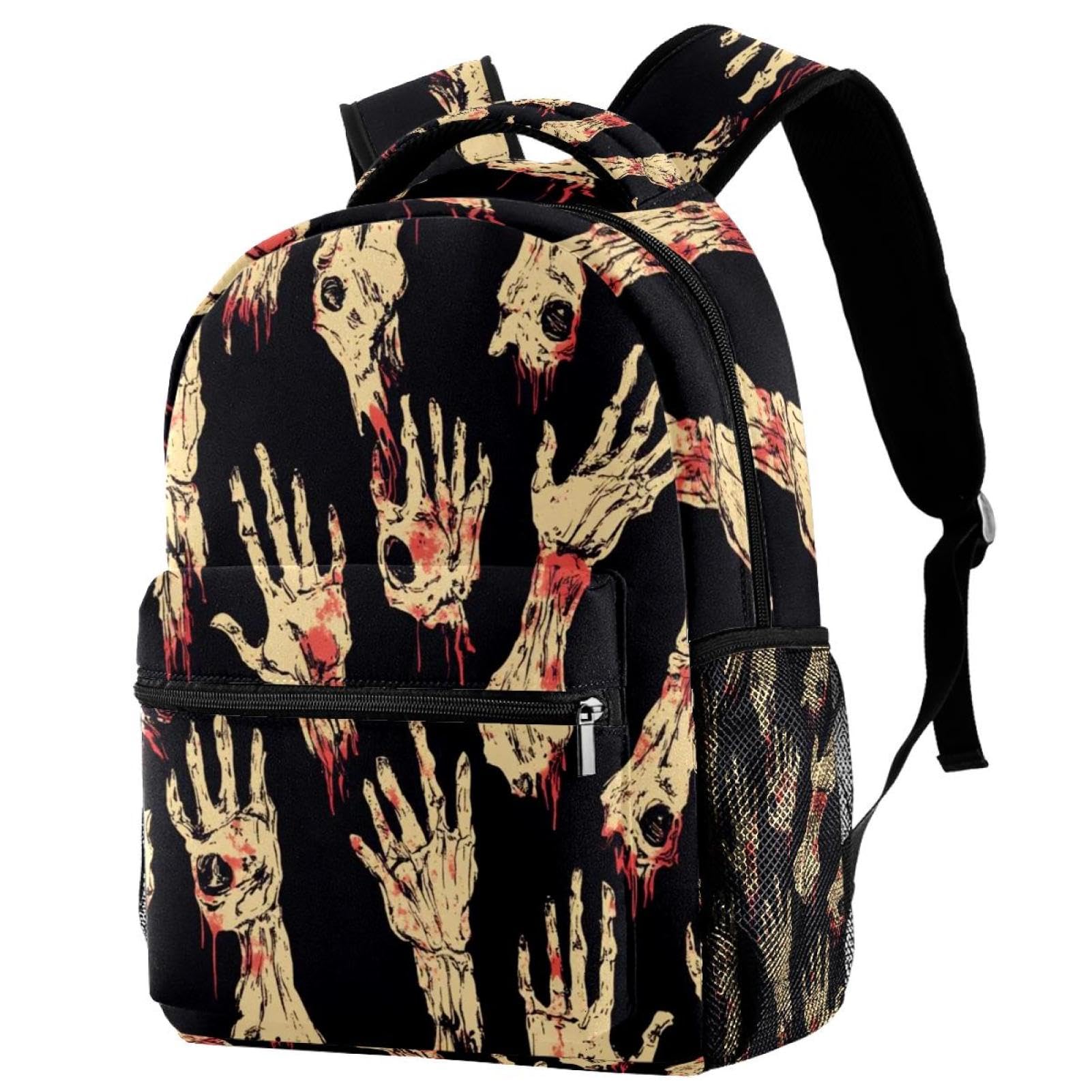 Sac à dos multicolore imprimé main de zombie avec grand compartiment - 7