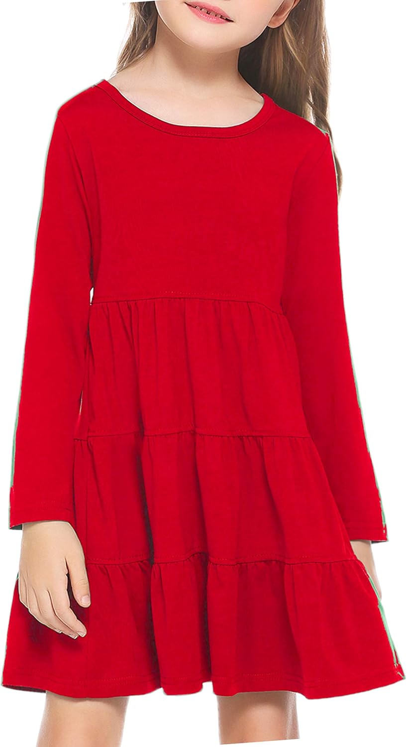 Arshiner Girl Long Sleeve Dress Tiered Ruffle Swing Tunic Shirt Dress