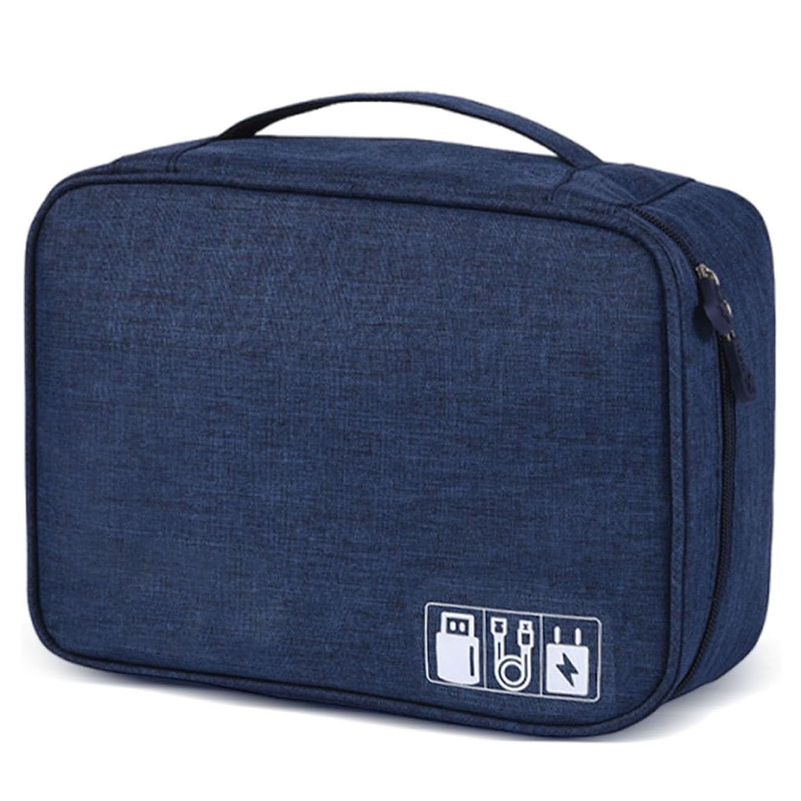 Travel Cable Organiser Bag, Electronics Tech Organizer Pouch Waterproof Padded Storage Case for Cables, Chargers, Hard Drives, Power Banks, Multi-Layer Carry Case for Travel and Office (Navy Blue)