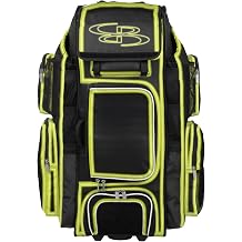 Boombah Superpack XL Rolling Bat Bag - 35.5" x 13.5" x 10" - Telescopic Handle - Holds 8 Bats - Wheeled Version - Electric Neon