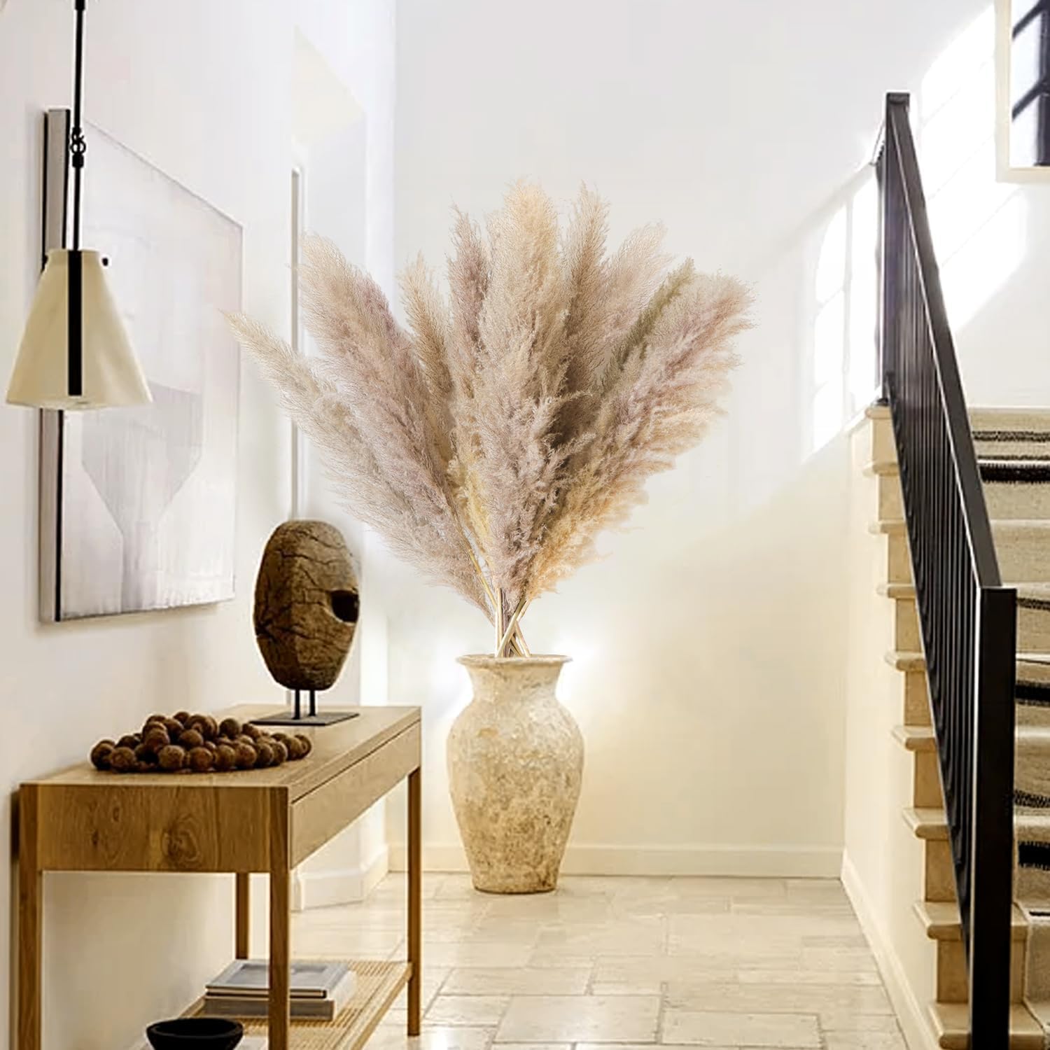 12 Piezas Hierba de Pampas Natural 114Cm Hierba de Pampas Secas Decoracion Grand Plantas Secas para Sala De Estar, Hogar, Piso, Jarrón, Decoración Boho（Gris）