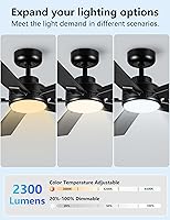 Vista 9 de Modern Ceiling Fans with Lights - 52 inch Black Outdoor Ceiling Fan with Light and Remote, Reversible DC Motor, 6-Speed Quiet 3CCT LED Dimmable for