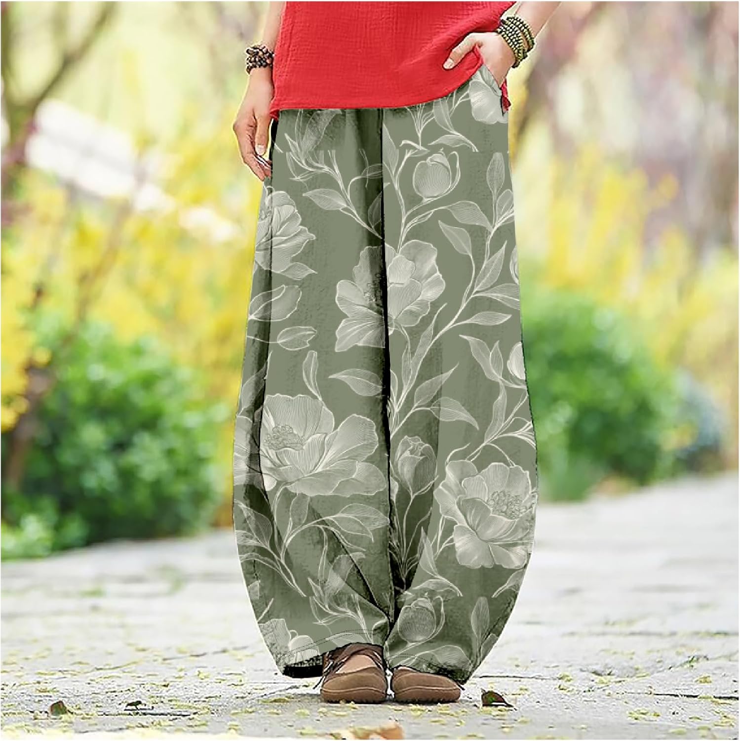 MARSVOVO Harem Pants Women Palazzo Wide Leg Pants Woman Novelty Plant Print Lightweight Baggy Sweatpants Travel Pants - Image 4