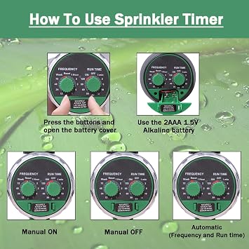 Automatic Sprinkler Timer, Programmable Water Timer for Garden Hose, Waterproof Irrigation Controller Hose Timer, Watering System with Rain Delay Function for Lawn Yard