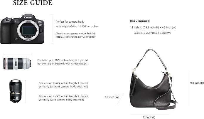 Bolso para cámara Meliae para mujer, cuero negro miniatura 7
