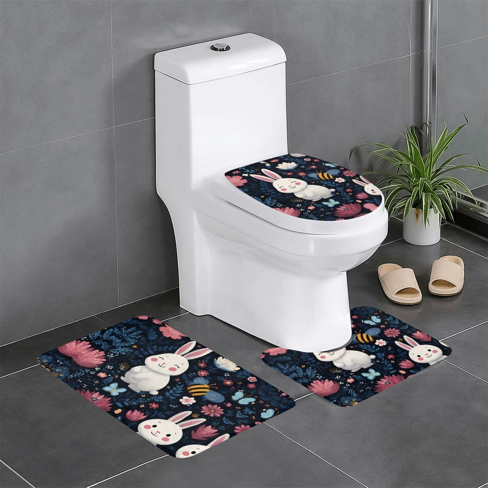 Tapis de salle de bain antidérapants motif lapin pour matins doux en famille