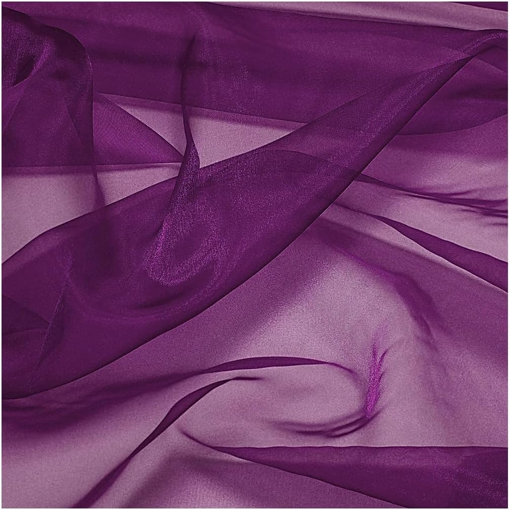 mds Pack of 1 Yards Long Bridal Solid Sheer Organza Fabric Bolt for Wedding Dress, Fashion, Crafts, Decorations, backdrop, Christmas Craft Supplies, Silky Shiny Organza Fabrics 44” Wide- Dark Purple