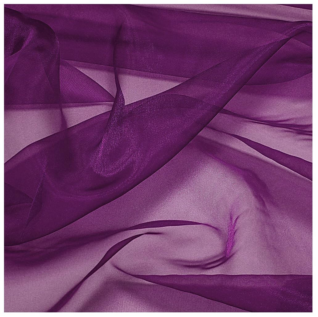 MDS Pack of 75 Yard Sheer Organza Fabric for Wedding Party Home Event Banquet Decorations, Backdrop Curtain Craft Dress Sewing Fashion DIY Crystal Organza Tulle Fabric Bolt 44” Wide - Dark Purple