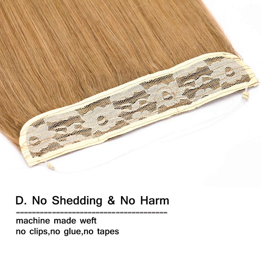 ML-LADY Thicker One Piece Wire Hair Extensions Real Human Hair 20 Inch Invisible Wire Headband Secret Miracle Wire Hidden Fish Line Hair Extensions Dark Blonde 110g