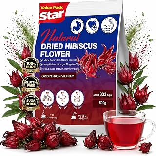 (17.6oz) 100% Natural Hibiscus Flowers tea,Pure from dried Hibiscus Flowers Loose Flower Hibiscus Herbal Tea. Hibiscus Flower Tea. No Sugar, No Caffeine, No Gluten, Vegan.