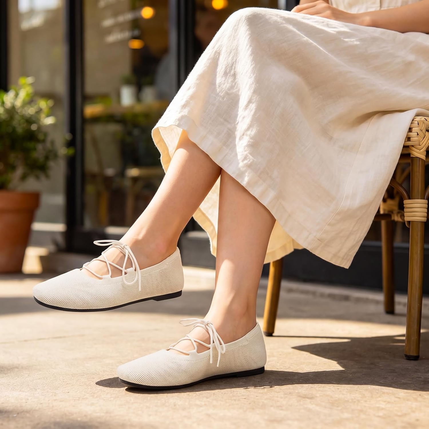 FINIWOR Ballet Flats for Women Lace Up Mary Jane Shoes
