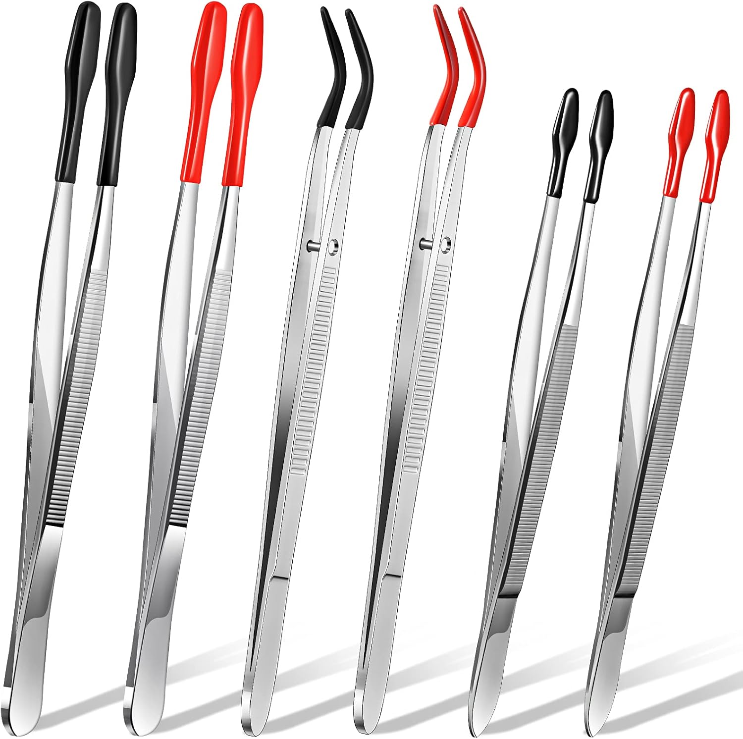 6 Pieces Rubber Tipped Tweezers PVC Stainless Steel Rubber Coated Tips