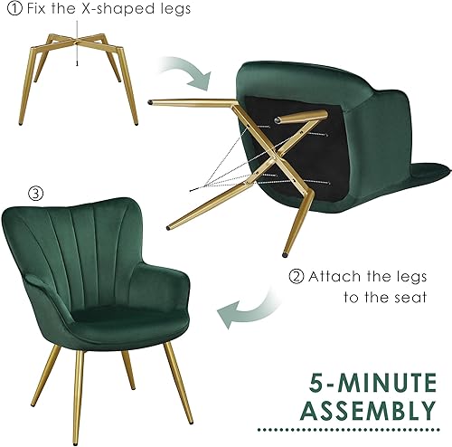 Miniatura 36 de Yaheetech Silla decorativa, sillón moderno y elegante, silla de tocador de tela de lino con patas de metal y respaldo alto para sala de estar,