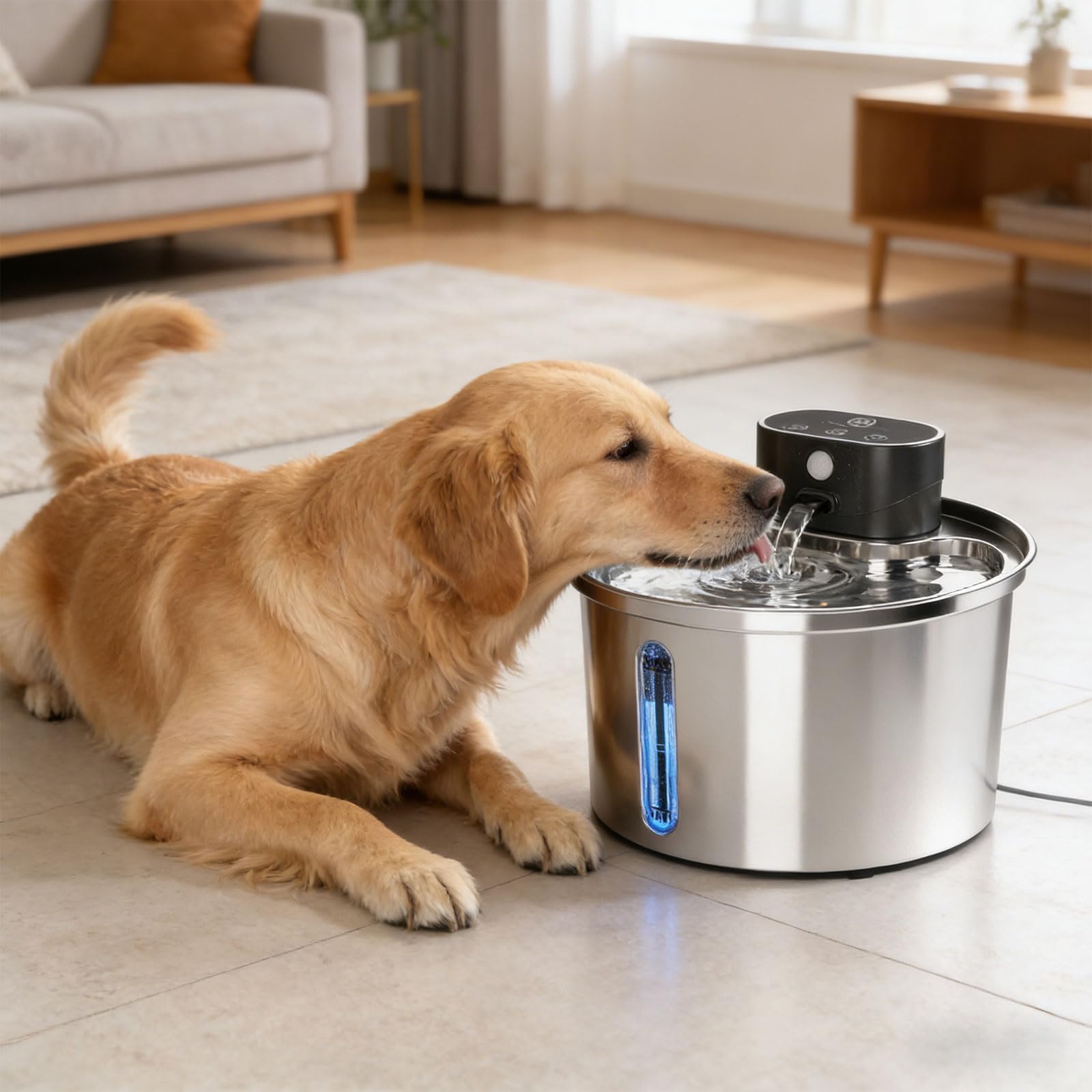 Molla di acqua ricaricabile del gatto 3.2L, corrente continua | Costruzione antiruggine 304, filtro multistrato efficacemente impurità dei capelli odori, promuove la salute ordinata