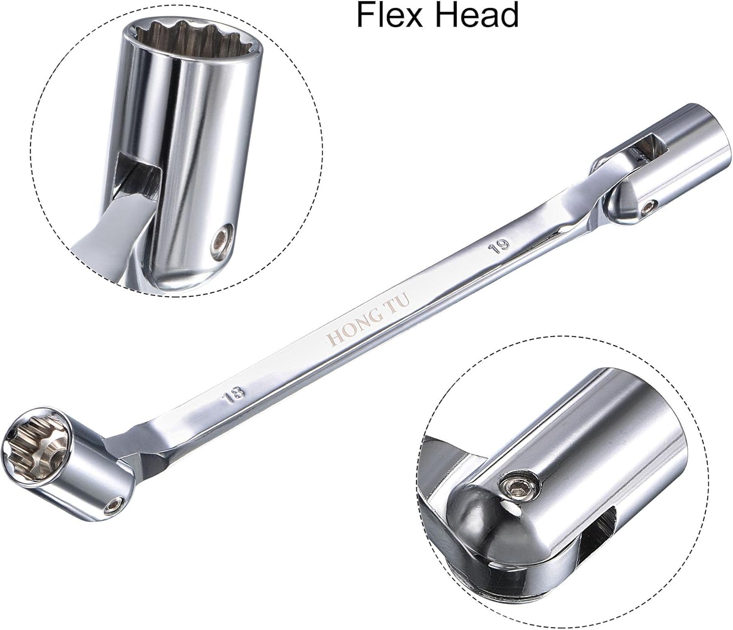 uxcell 12 Point Flexible Head Socket Wrench, 18mm x 19mm Metric Double Swivel Box End, CR-V 180 Degree Rotation for Mechanical Repair