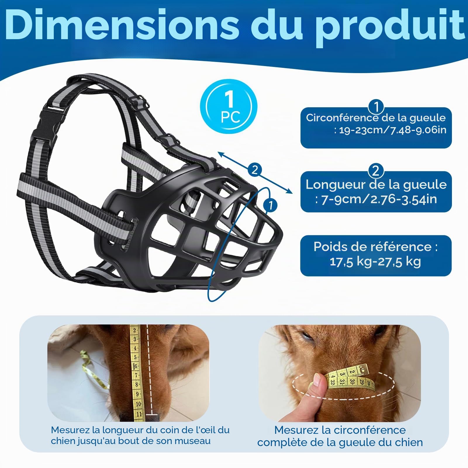 Museliere pour Chiens, Museliere Chien Musoliaire Chien avec Sangles Réglables Museliere Anti Aboiement Mieux Prévenir Les Morsures Mâcher et Aboyer pour Petits Moyens Et Grands Chiens (Taille 3)