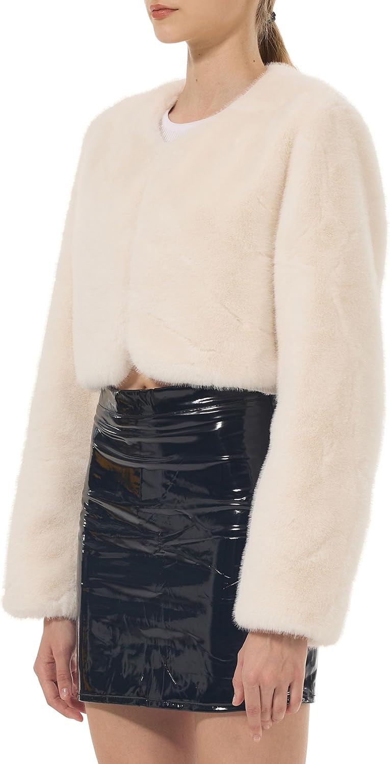 Women's Cropped Faux Fur Jacket Long Sleeve Open Front Cardigan Casual Fluffy Shaggy Short Coat Winter Outwear - Image 5