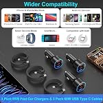 USB C Chargeur de voiture, Bangfun 65W 4-Port Double USB-C & USB-A Chargeur de téléphone de voiture QC+PD 3.0 Chargement rapide, adaptateur d'éclairage de cigarette, 12V USB Chargeur pour iPhone 17 16 15 14, Galaxy, câble de type C Android+4X