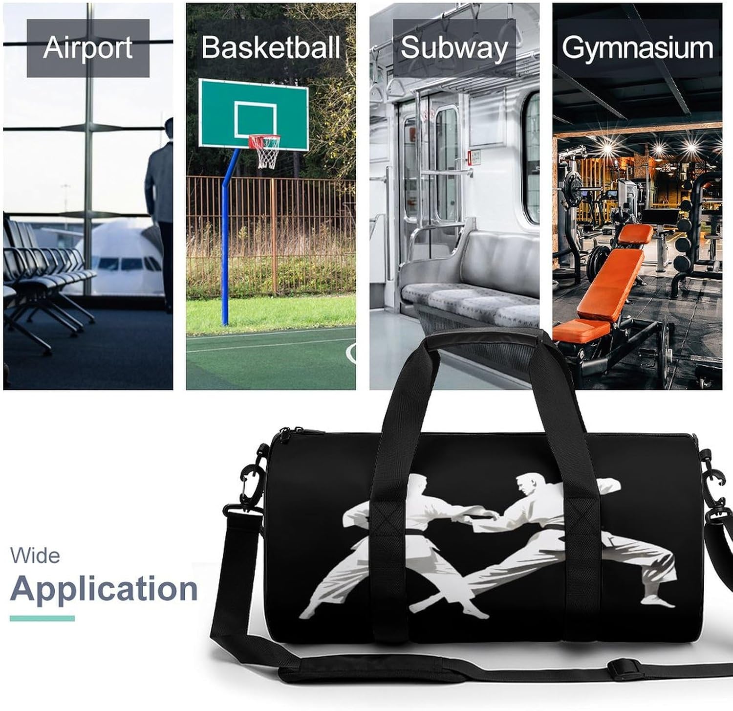 Karate Small Gym Bag Waterproof Travel Workout Duffle Tote Bag with Wet Pocket for Men Women