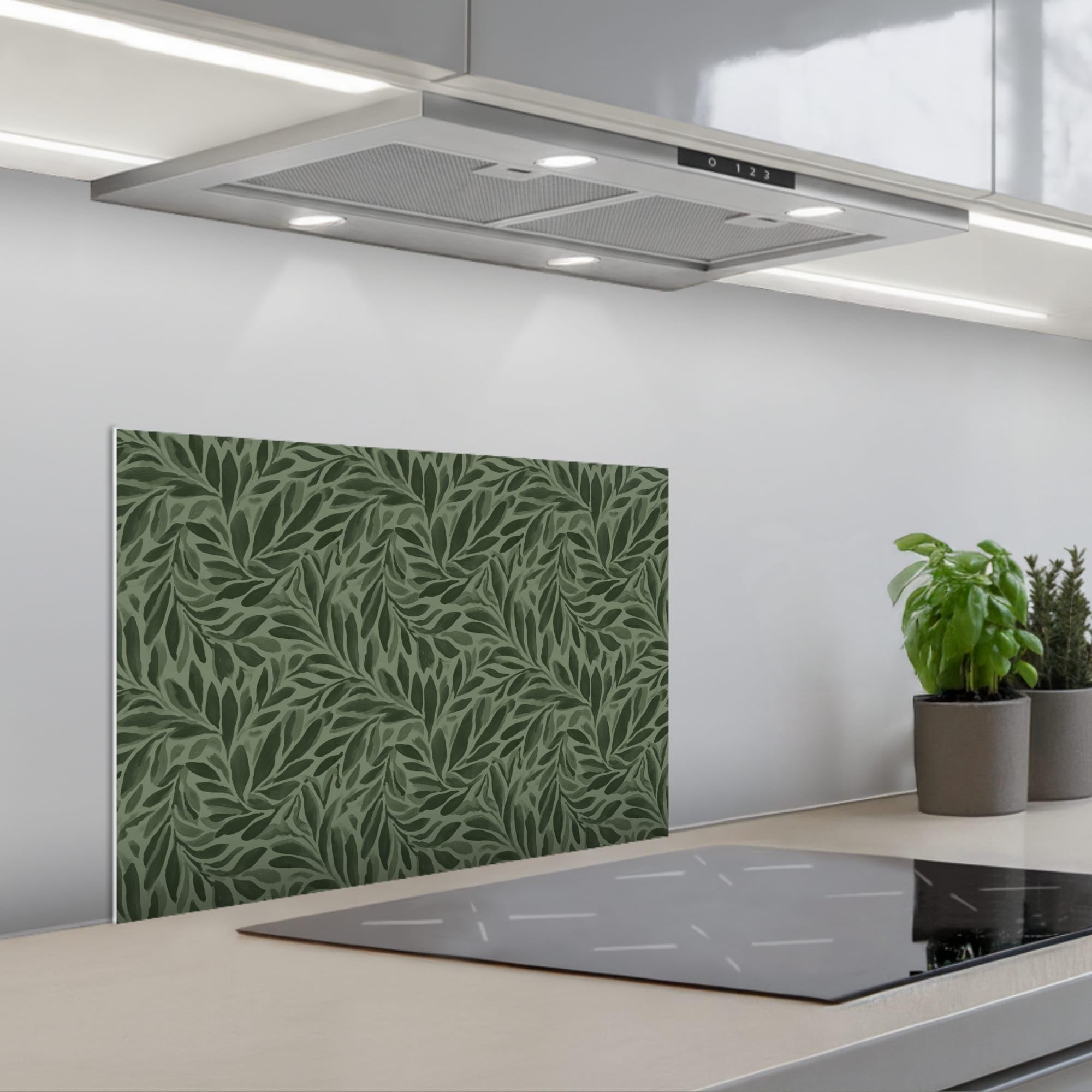KitchenYeah© Spritzschutz Küchenrückwand 60x40 cm Selbstklebend Küche Rückwand Küchenwand Wand Küchenfront Verkleidung Küchenspritzschutz Blätter - Bio - Grün