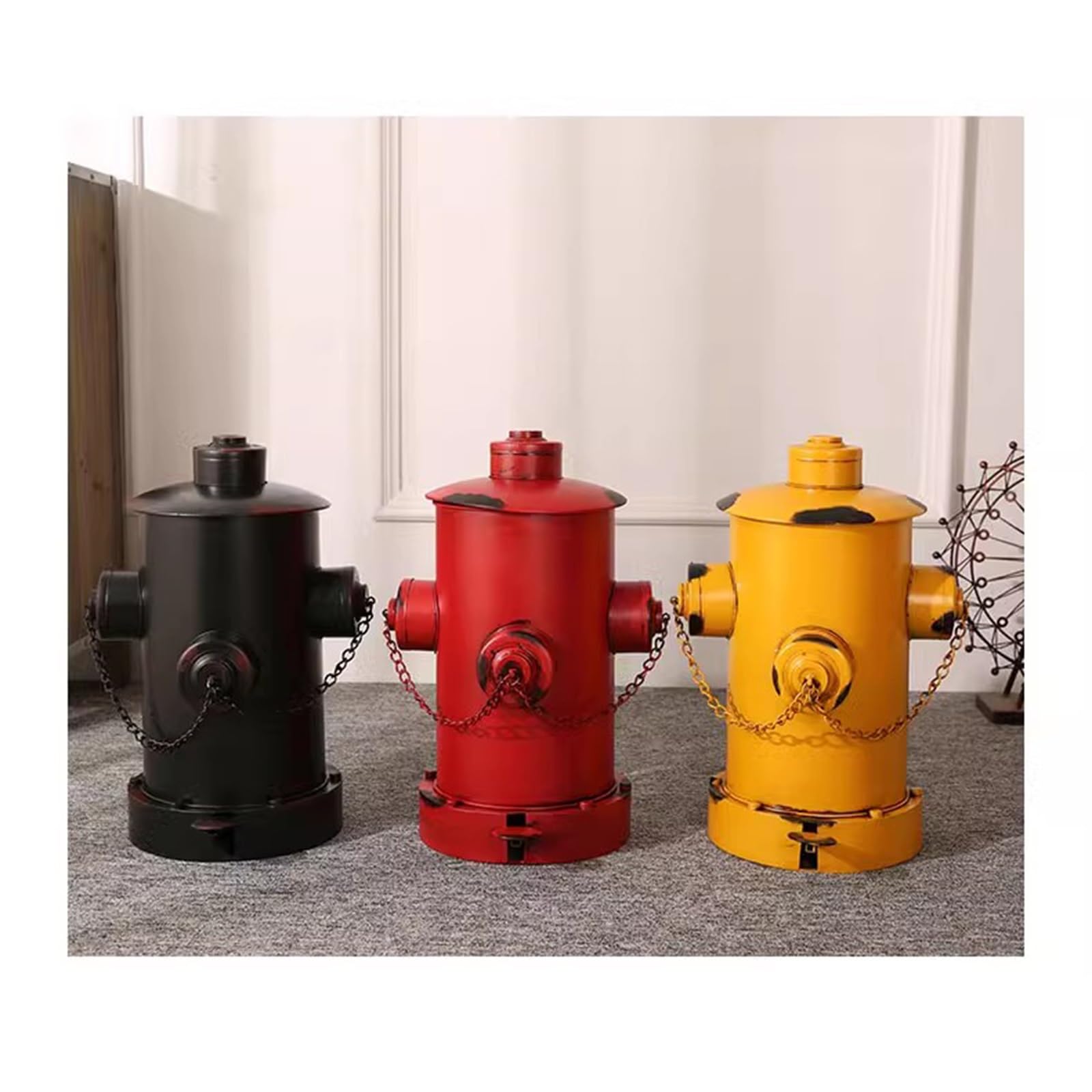 Cubo de Basura Vintage de Hierro Estilo Industrial， Cubo de Basura Grande de Metal con Tapa， Pedal， Tapa Abierta， Boca de Incendios， Modelado， artesanía，A
