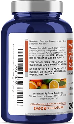 Miniatura 3 de NusaPure Vitamina C liposomal 2032mg - 200 cápsulas veganas vegetarianas, BioPerine - Ácido ascórbico de alta absorción