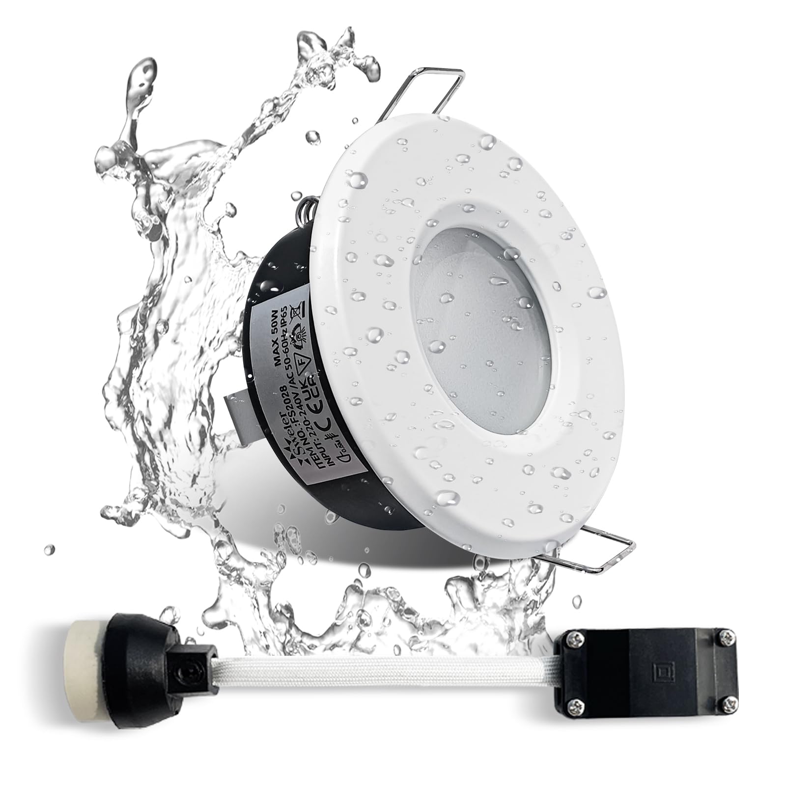 Sweier IP65 Recessed Downlight Single Pack, GU10 White Bathroom Spotlights, Die-Cast Aluminium, 68mm Cut-Out
