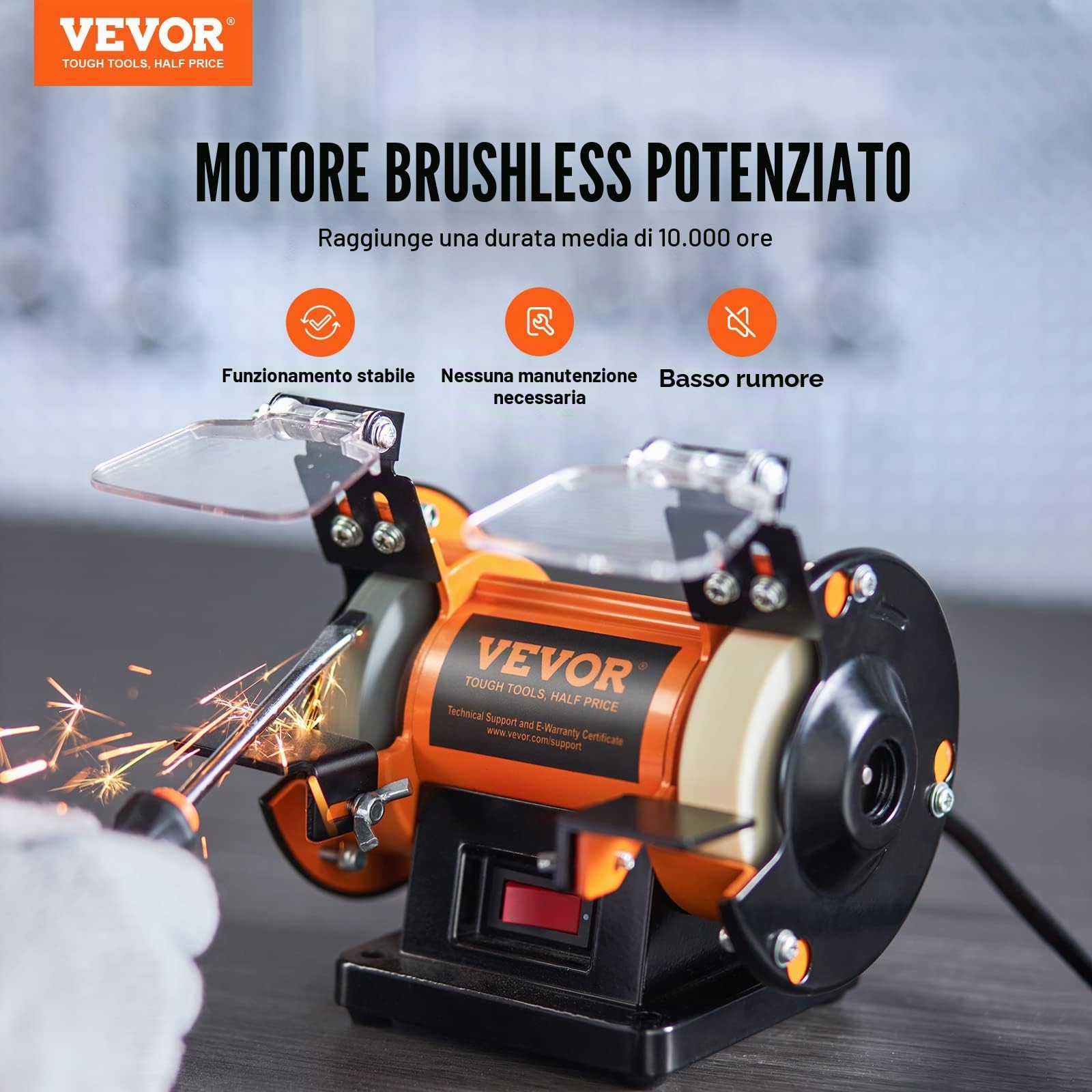 VEVOR Macchina Lucidatrice da Banco 50W Velocità 3590 giri/min 3 Mole per Lucidatura Gioielli Metalli Pietre, Lucidatrice per Gioielli da Banco Doppia Testa Altezza Centrale 7 cm di Motore Brushless