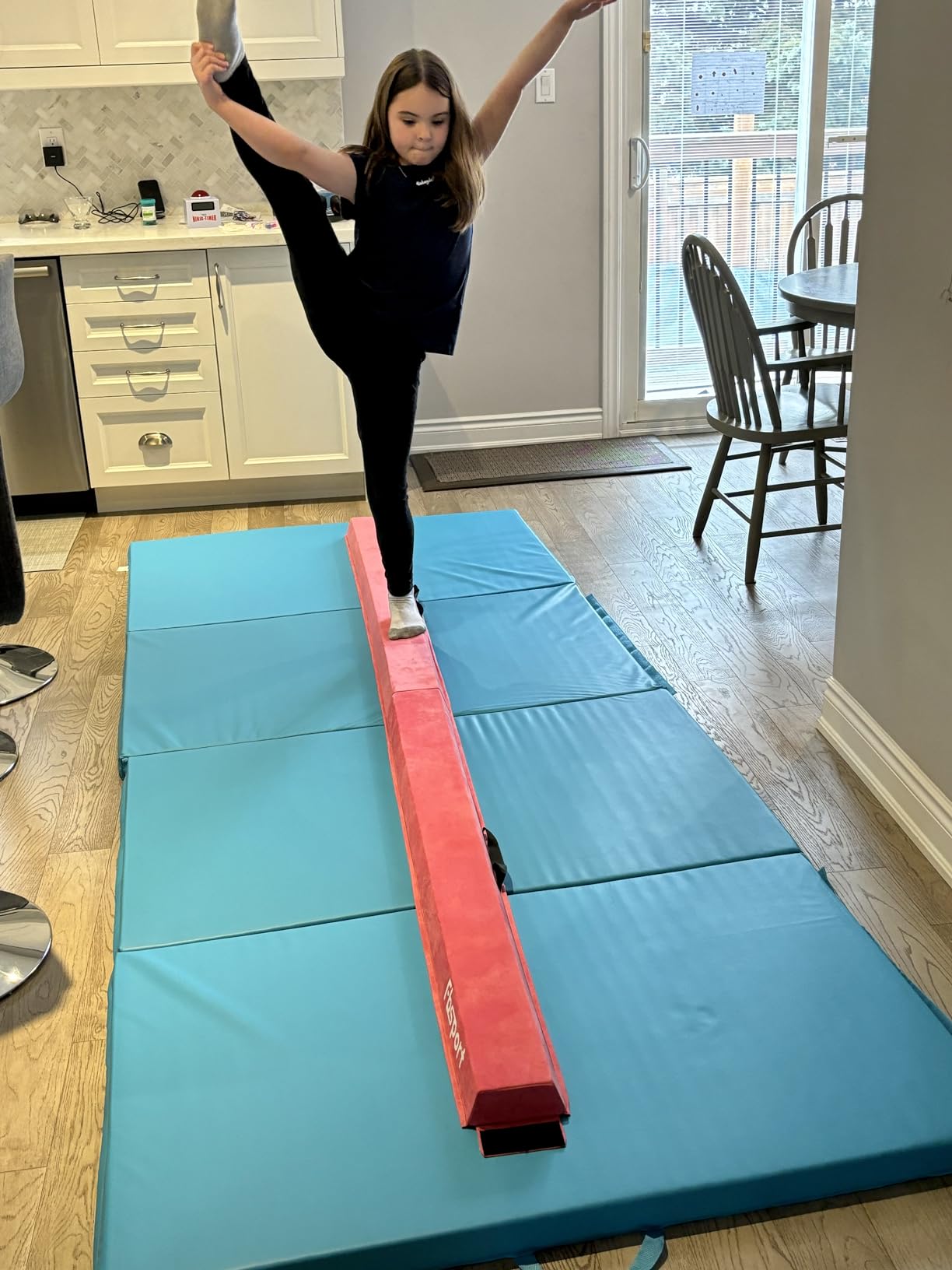 FBSPORT 8ft Balance Beam Folding Floor Gymnastics Equipment for Kids