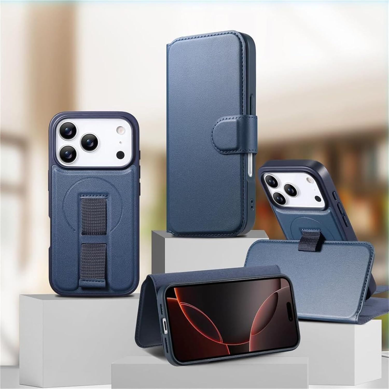 Leather Business Style Wallet Case for iPhone 17/17 Air/17 Pro/17 Pro Max, Magnetic Suction Detachable Slim Cover with Wireless Charging(Black,17 Pro)