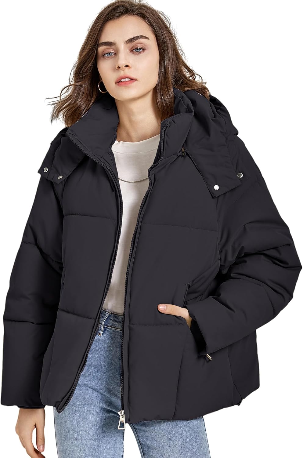 Gihuo Womens Puffer Jacket Winter Warm Coats Hooded Quilted Jackets with Removable Hood