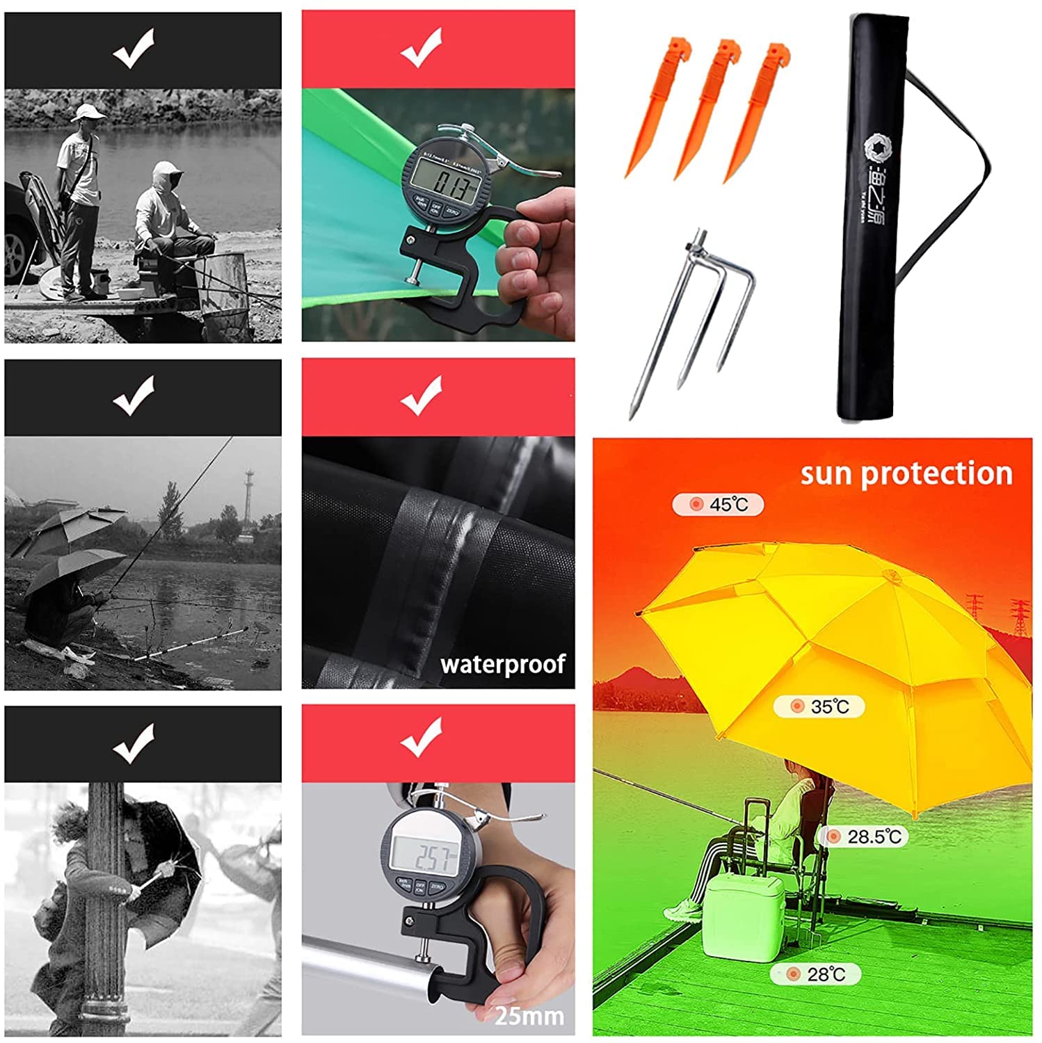 Parasole Duży parasol wędkarski Fishing Fishings Ochrona przeciwsłoneczna Izolacja cieplna Odporność deszczowa i stabilna (Size : 2.0m (6.56ft))
