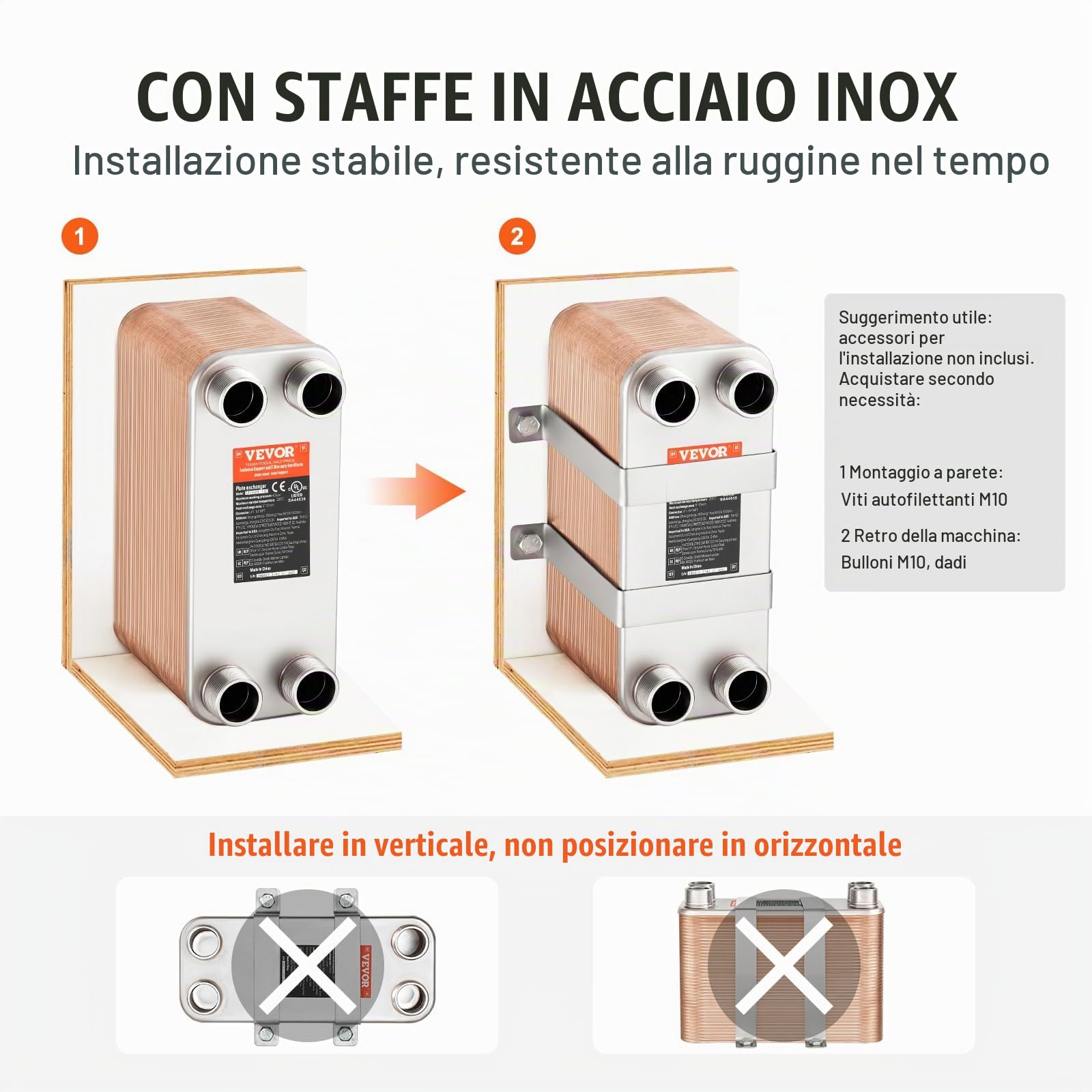 VEVOR Scambiatore di Calore, Piastre Brasate in Rame o Acciaio Inossidabile 316 L 127x305 mm, 80 Piastre, per Riscaldamento a Pavimento, Riscaldamento Acqua, Scioglimento Neve, Raffreddamento Birra