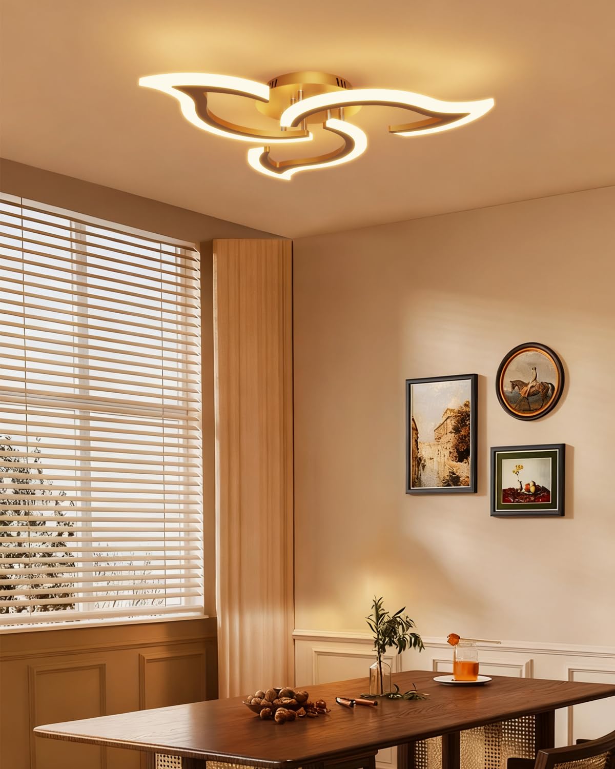 LED Deckenleuchte Smart WLAN, Dimmbare Deckenlampe in Modernem Blumendesign, mit Fernbedienung & App-Steuerung, Kompatibel mit Alexa/Google Home, Gold