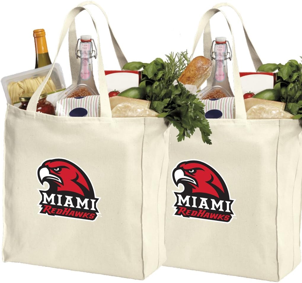 Broad Bay Miami University Shopping Bags or Miami RedHawks Grocery Bag 2Pc SET NATURAL COTTON