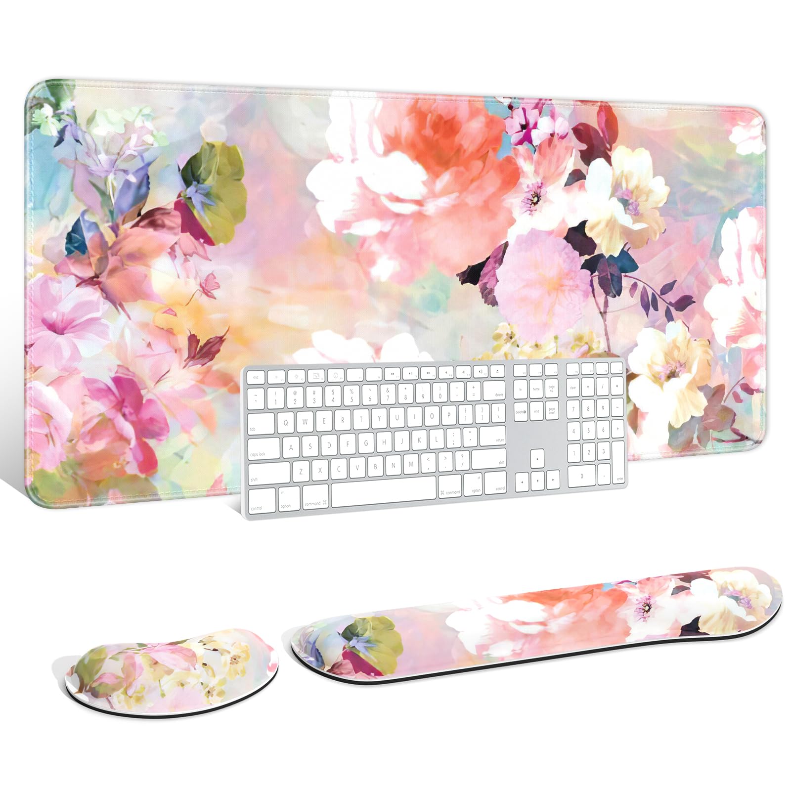 Auhoahsil Large Mouse Pad with Wrist Rests for Keyboard & Mouse, Thick Soft Ergonomic Memory Foam Wrist Supports, Big & Long Desk Mat 35.5 x 15.7 in,