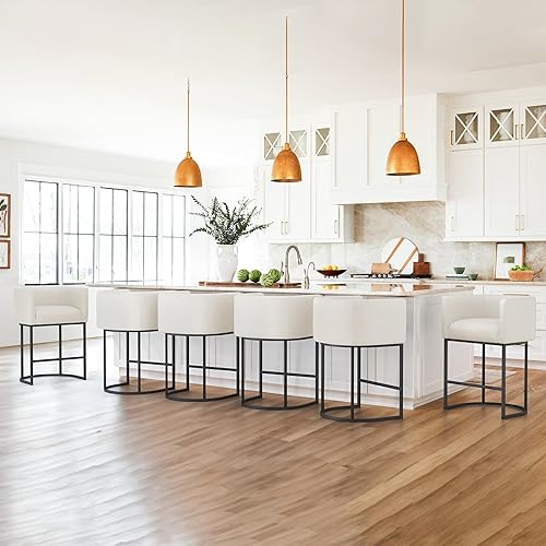 Miniatura 9 de LUE BONA Juego de 2 taburetes de bar de altura de mostrador de 27 pulgadas de alto, modernos taburetes de contador de barril con respaldo y brazos,