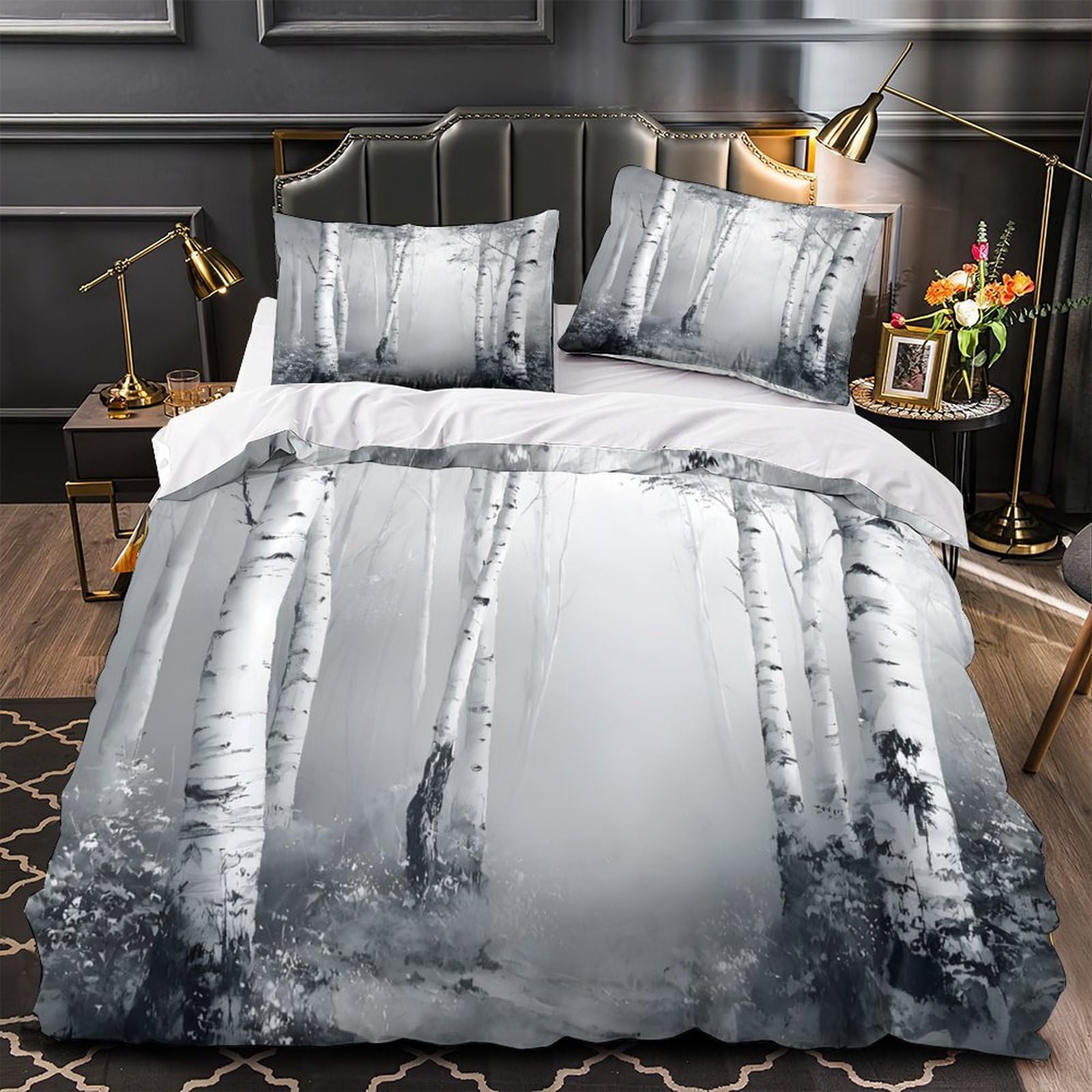 Housse de couette forêt brumeuse pour lit simple style nature scandinave et moderne