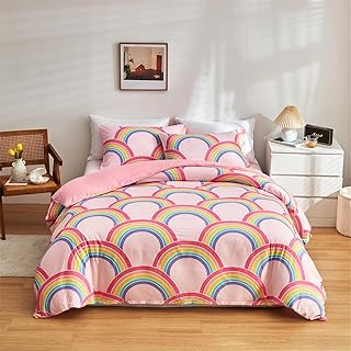 Pink Girls Twin Comforter Set, Glow in The Dark 3 Pieces Rainbow Comfort...