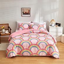 Twin Comforter Set for Girls, 3 Pieces Glow in the Dark Pink Twin Bedding Set for Kids Teen, Rainbow Scales Printed Comforter with 2 Pillowcases, Washable Lightweight All Season Use