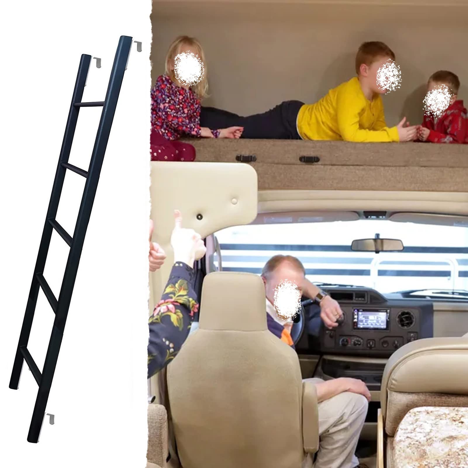 Échelle de lit superposé réglable métallique à 5 marches pour grenier et camping-car