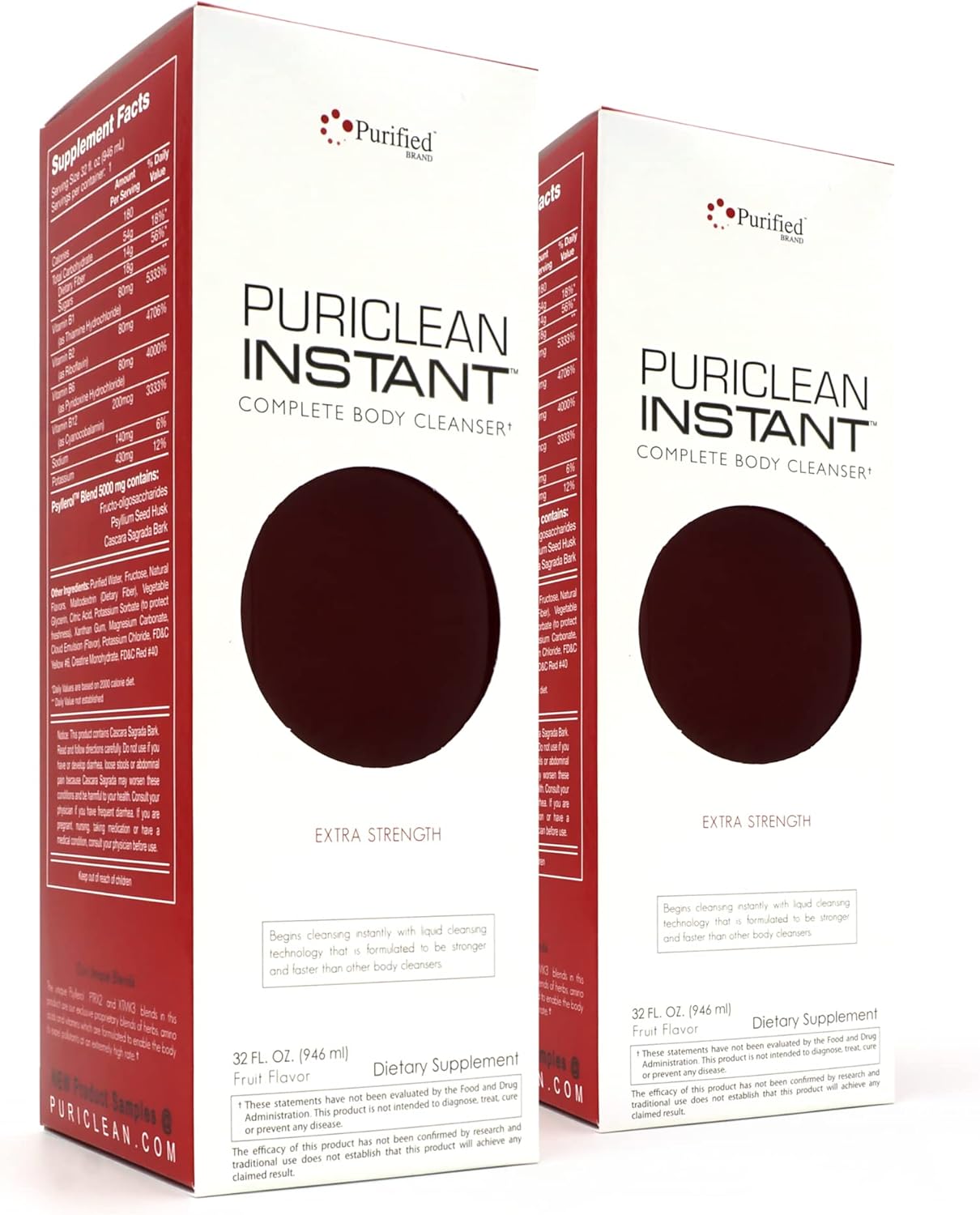 Wellgenix Puriclean Instant Complete Body Cleanser, 32 Fl Oz Fruit Punch, Premium Extra Strength Herbal Cleanse Detox Drink (2 Pack)