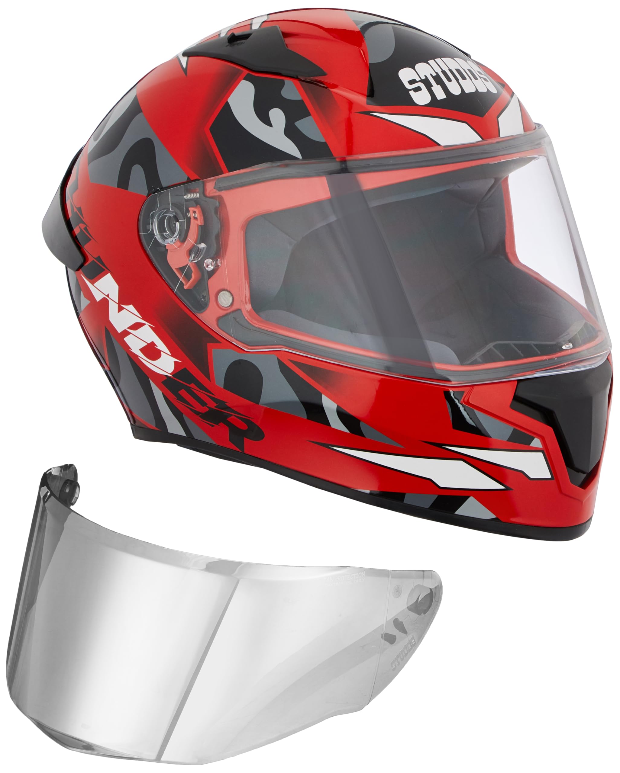 Studds Thunder Full Face Helmet D7 with Clear Visor (Red N9, L)-image-10