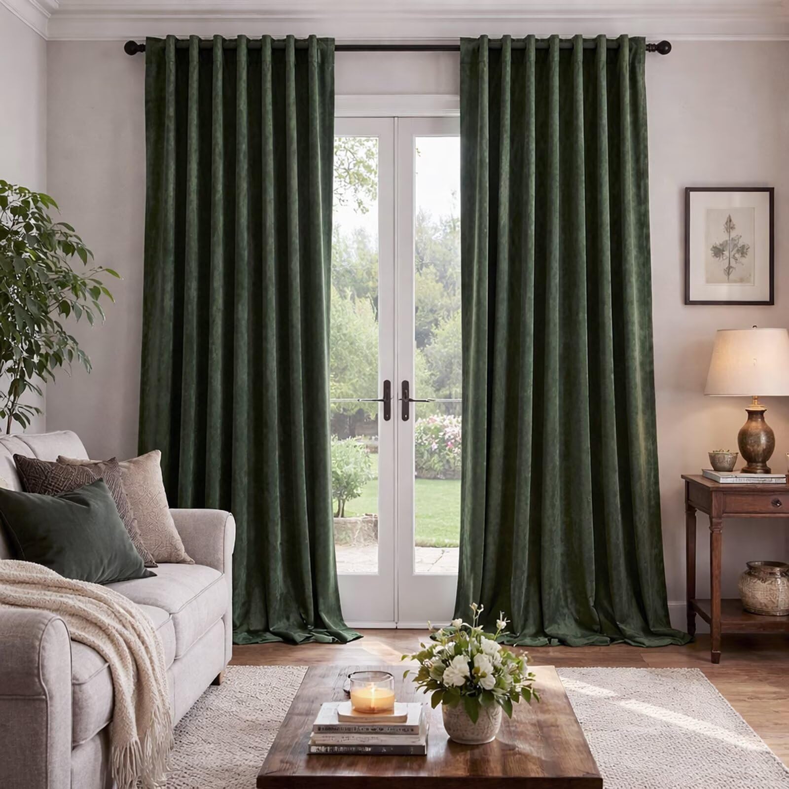 SSWH Verdunklungsvorhänge Samt Blickdichte Vorhänge 2er Set, Thermovorhang Hitzeschutz, Vorhang Blackout Curtains für Schlafzimmer Wohnzimmer (Grün, 254 x 260 cm)